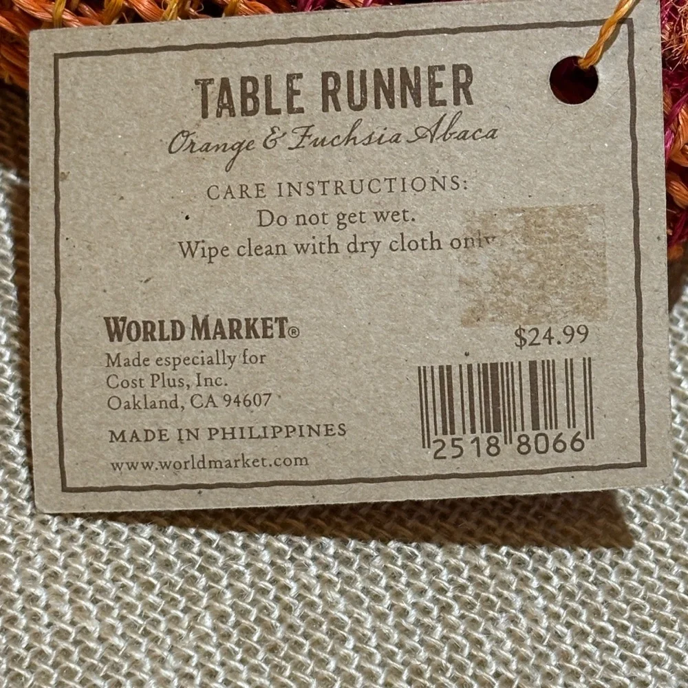 World Market Abaca Natural Jute Table Runner NWT 15